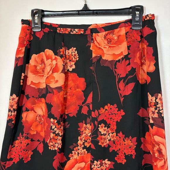Semi Sheer Skirt Black Red Floral Double Layer Norton McNaughton 10 Flutter Hem - Picture 6 of 8
